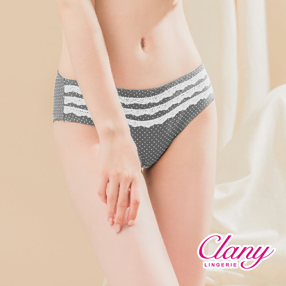 Clany可蘭霓 氣質點點蕾絲M-XL內褲 優雅灰 5395-62(清倉品恕不退換貨)