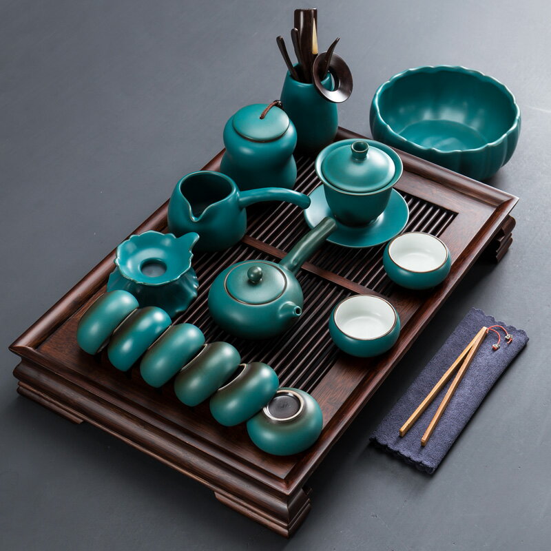日式復古粗陶茶具套裝辦公普洱側把茶壺茶杯中式茶盤蓋碗套裝家用