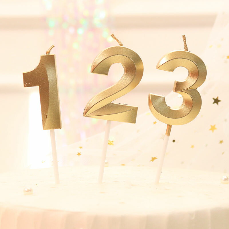 展藝金色數字生日蠟燭寶寶周歲蛋糕用品裝飾創意小蠟燭擺件插件