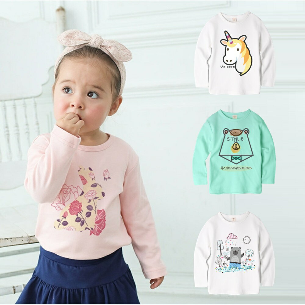 Baby童衣 兒童秋冬長袖上衣 男女童數位印花全彩長袖T-Shirt 寶寶外出圓領長袖T 50823
