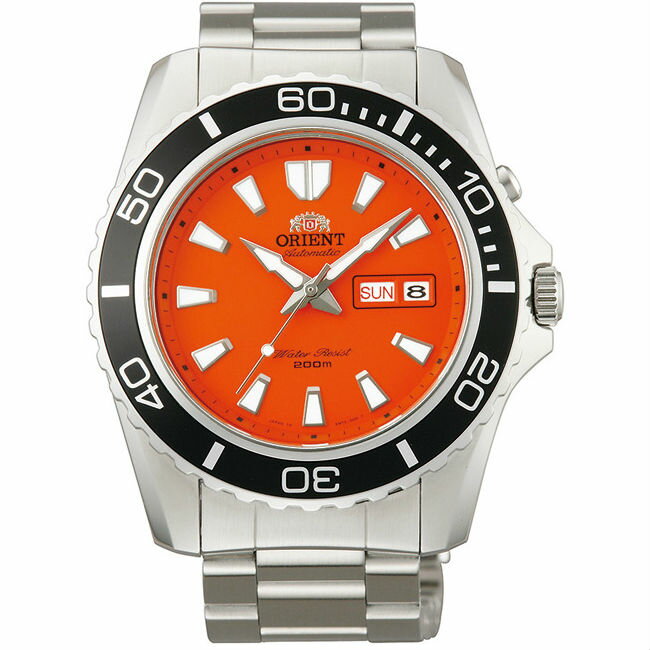 Orient 東方錶 ( FEM75001M) RESISTANT系列 200m潛水錶 鋼帶款 橘/43.4mm