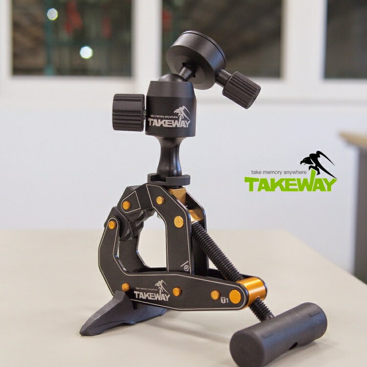 耀您館(單機版,可站可夾)TAKEWAY航太鋁合金鉗腳架T1-E無反相機鉗式腳架適GoPro運動相機DJI影石運動相機