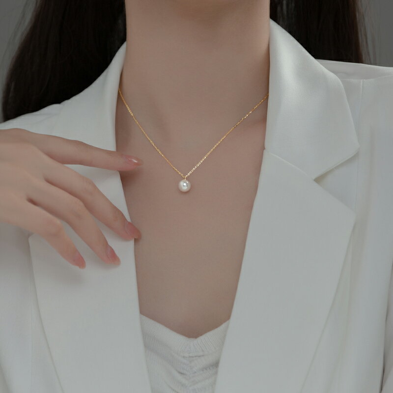 福雅軒 s925銀氣質單顆貝珠合成珍珠簡約項鏈夏季日韓版女式頸鏈
