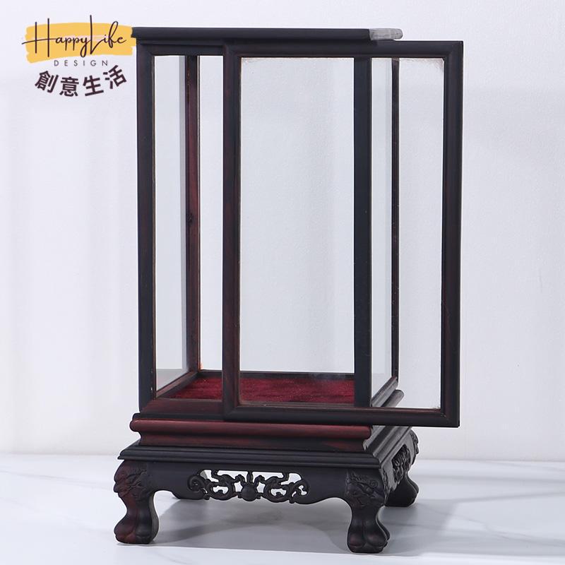 工廠現貨 免運 玻璃罩 展示架 工藝品展示 紅木工藝品奇石古董文玩佛像擺件玻璃罩防塵罩子紫檀木透明展示盒新店開業/售後保障 c12