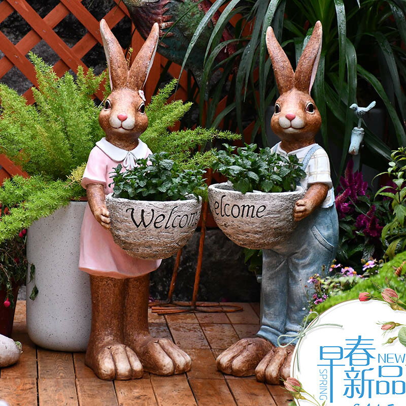 美式花園裝飾庭院動物擺件兔子花盆特大號創意多肉盆栽花器露臺