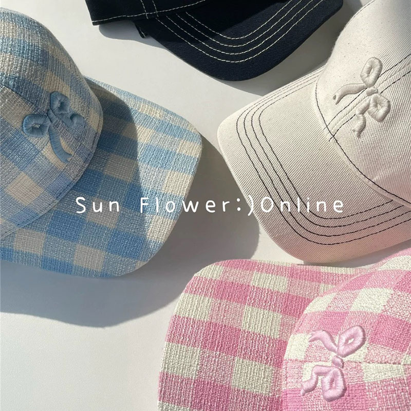 ANNAS 韓國格子蝴蝶鴨舌帽 蝴蝶結帽子 蝴蝶結棒球帽 刺繡蝴蝶結帽 粉色帽子 水藍色帽子 8