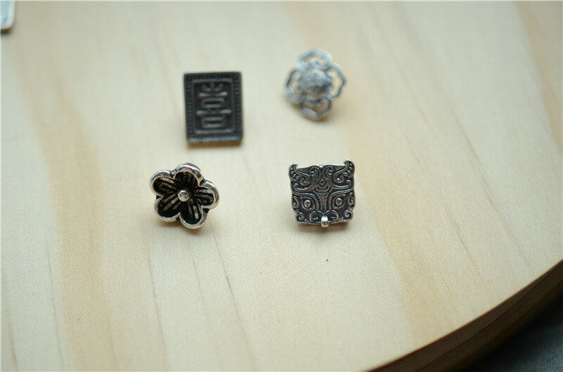 S925純銀獸面復古銀紐扣收尾扣梅花扣小花扣多寶手工編繩尾扣