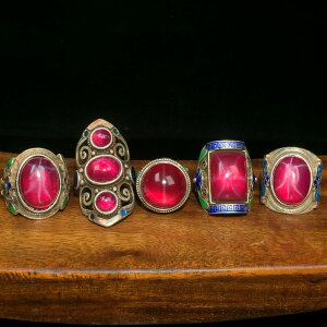 古玩收藏老銀戒指鎏金烤藍鑲嵌星光寶石戒托開口情侶款老戒指手飾