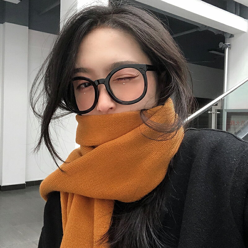 側面CM~毛線長款圍巾女冬季百搭韓版ins風針學生日系針織保暖圍脖1入