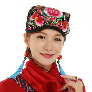 云南民族風中國風復古刺繡花帽子女士包頭帽頭巾帽楊麗萍旅游帽