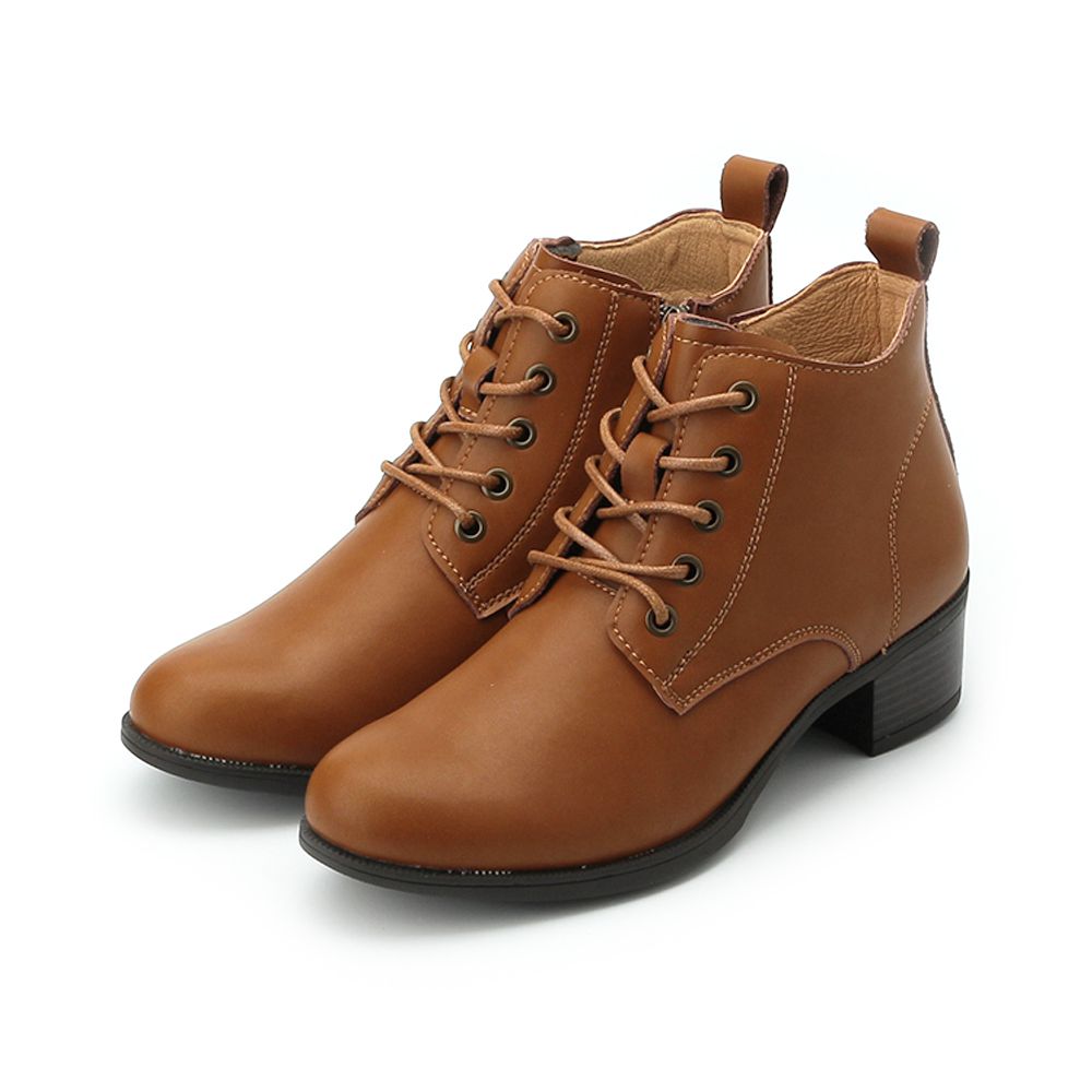 LUZZI 綁帶拉鍊牛津靴 棕 女鞋