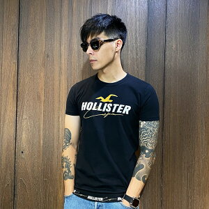 美國百分百【全新真品】Hollister Co. 短袖 T恤 HCO 上衣 logo T-shirt 黑色 CC96
