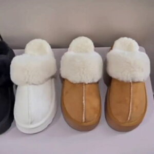 羊毛拖鞋女外穿新款冬季皮毛一體厚底包頭毛毛拖鞋加絨雪地靴