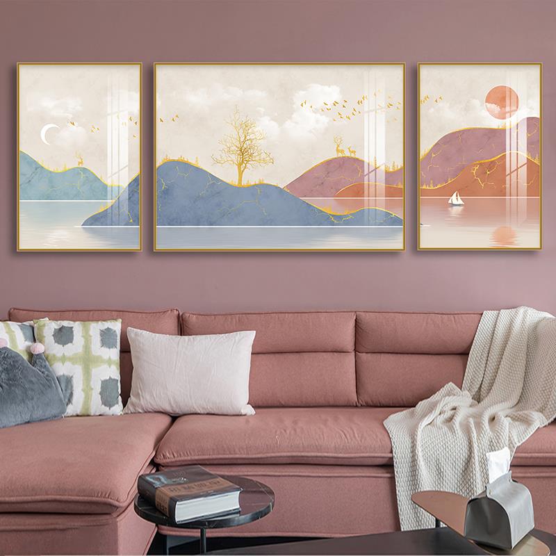 年新款滿鉆北歐抽象麋鹿沙發臥室客廳三聯畫5D鉆石畫十字繡框
