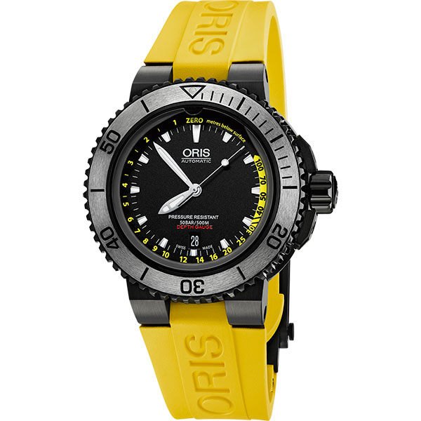 ORIS 豪利時 Aquis  Depth Gauge深度測量潛水套錶 0173376754754-SetRS 黑 黃 46mm