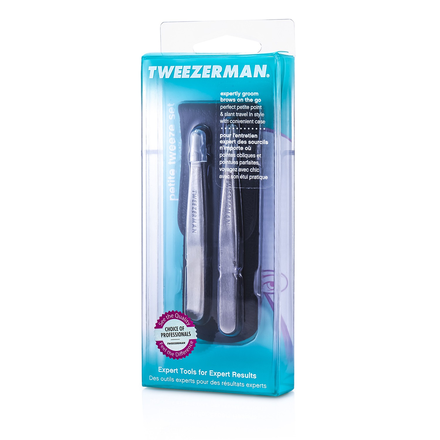 微之魅 Tweezerman - 迷你專業眉夾組合 :專業斜口眉夾+ 專業尖頭斜口眉夾 (連黑色皮套)Petite Tweeze Set: Slant Tweezer + Point Tweezer