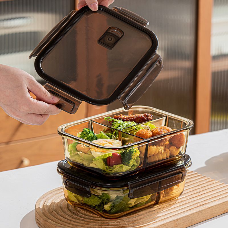 上班族保鮮盒玻璃飯盒密封盒食品級可微波爐加熱加高方形帶飯飯盒