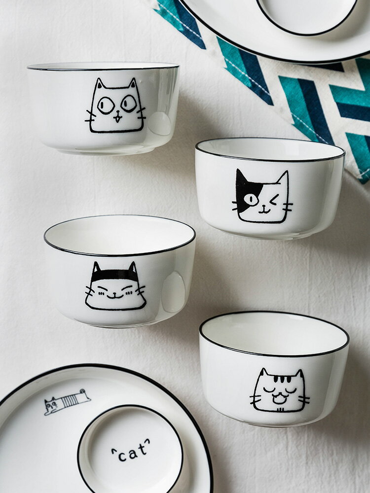 摩登主婦原創貓記陶瓷碗創意個性家用盤子湯碗面碗單個日式餐具
