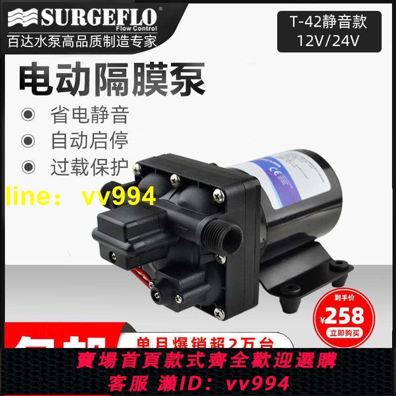 全店免運T42靜音房車水泵自吸水箱加壓泵 12V隔膜泵小型24V電動直流自吸泵