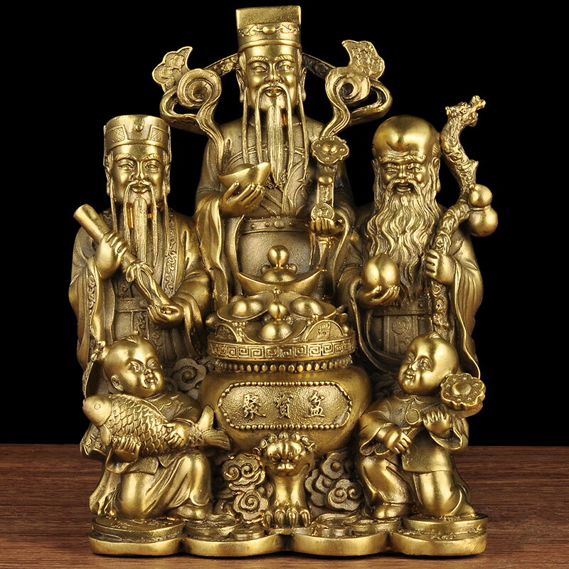 純銅福祿壽三星擺件招財喜財銅三仙福祿壽星神像站立三星高照擺設