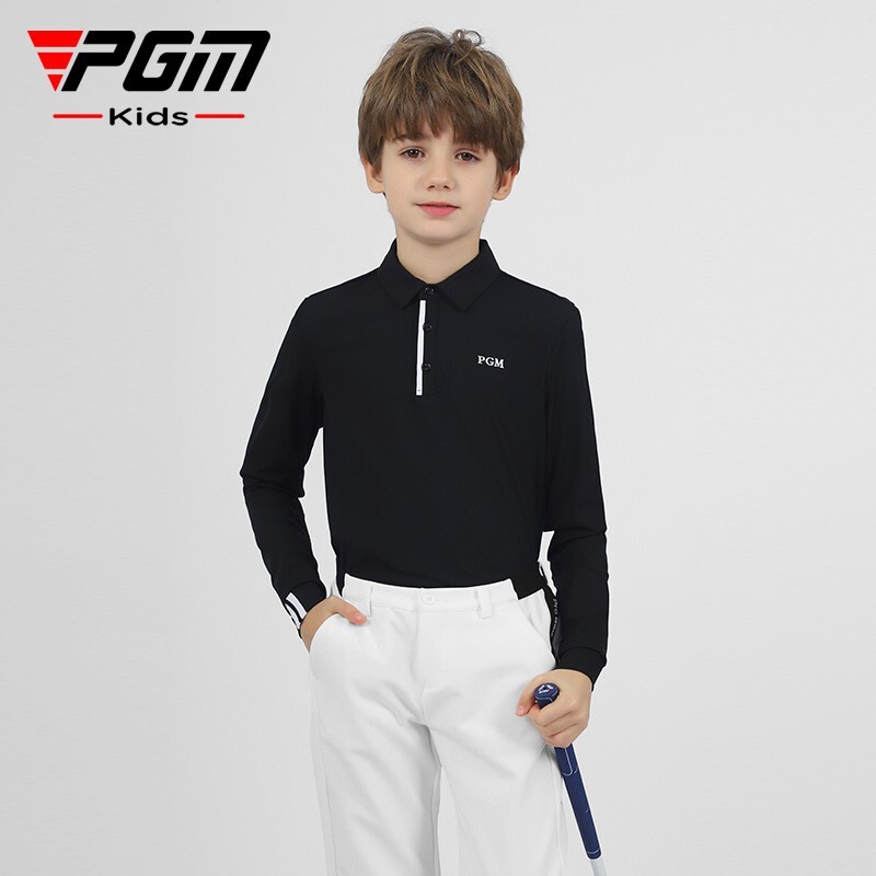【元素運動】PGM兒童高爾夫衣服秋冬男童長袖T恤服裝拼色條紋高彈柔軟童裝