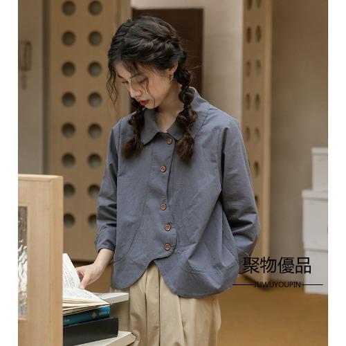 日系磨毛寬版顯瘦設計感襯衫上衣Polo領長袖開衫襯衣日本流行女裝