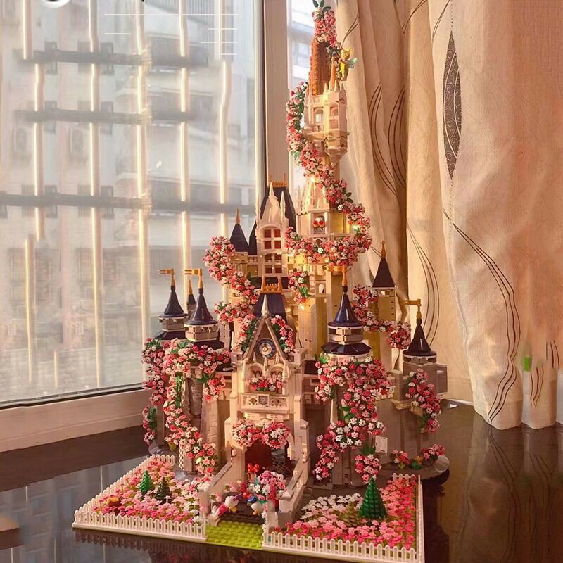 跨境批發兼容樂高積木櫻花束迪士尼公主城堡女孩系列拼裝益智玩具4018