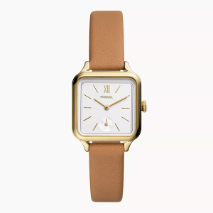 FOSSIL 28mm 女錶 方形手錶 棕色真皮錶帶 腕錶 BQ3909 (現貨)▶指定Outlet商品5折起☆現貨