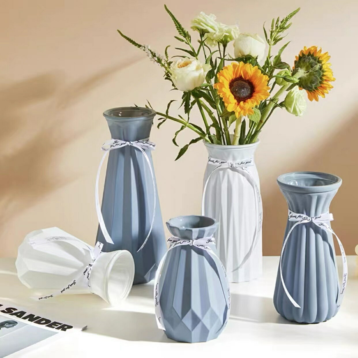 花瓶 北歐簡約啞光玻璃花瓶 大號幹花插花水養百合現代客廳家居裝飾擺件