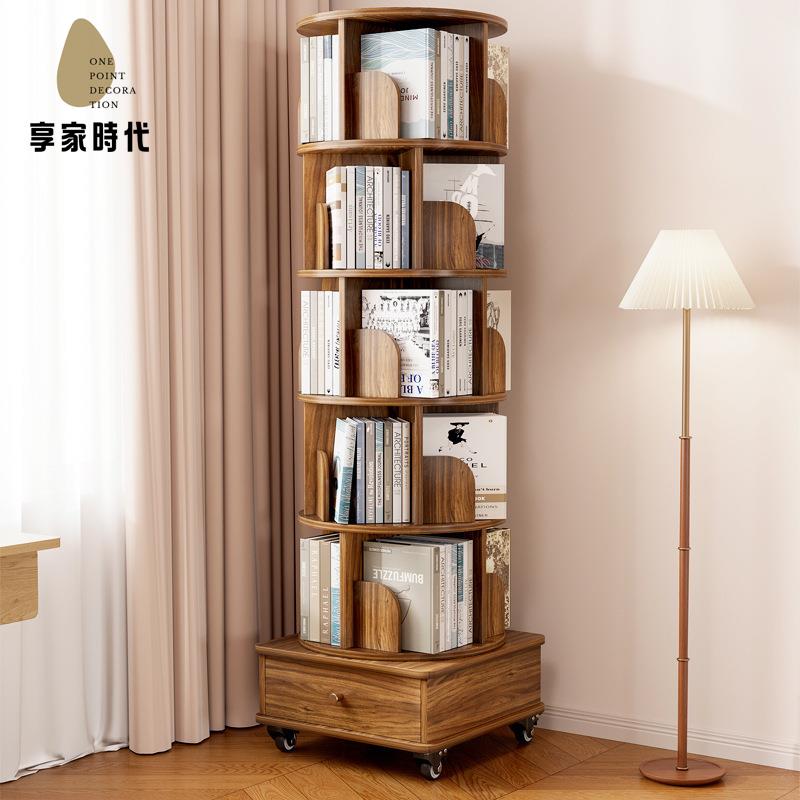 現貨下殺 旋轉書架 書架 旋轉書架360度家用客廳置物架一體可移動學生繪本架柜子靠墻書柜 廠家直供wy15