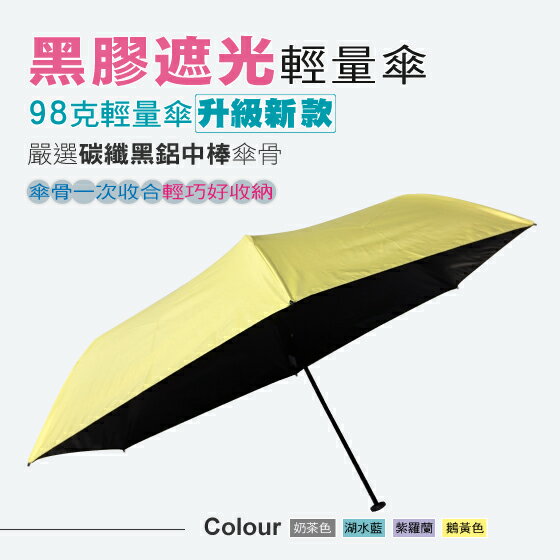 黑膠遮光輕量傘（鵝黃色）／ 抗UV /MIT洋傘/ 防曬傘 /雨傘 / 折傘 / 戶外用品/MOMI宅便舖