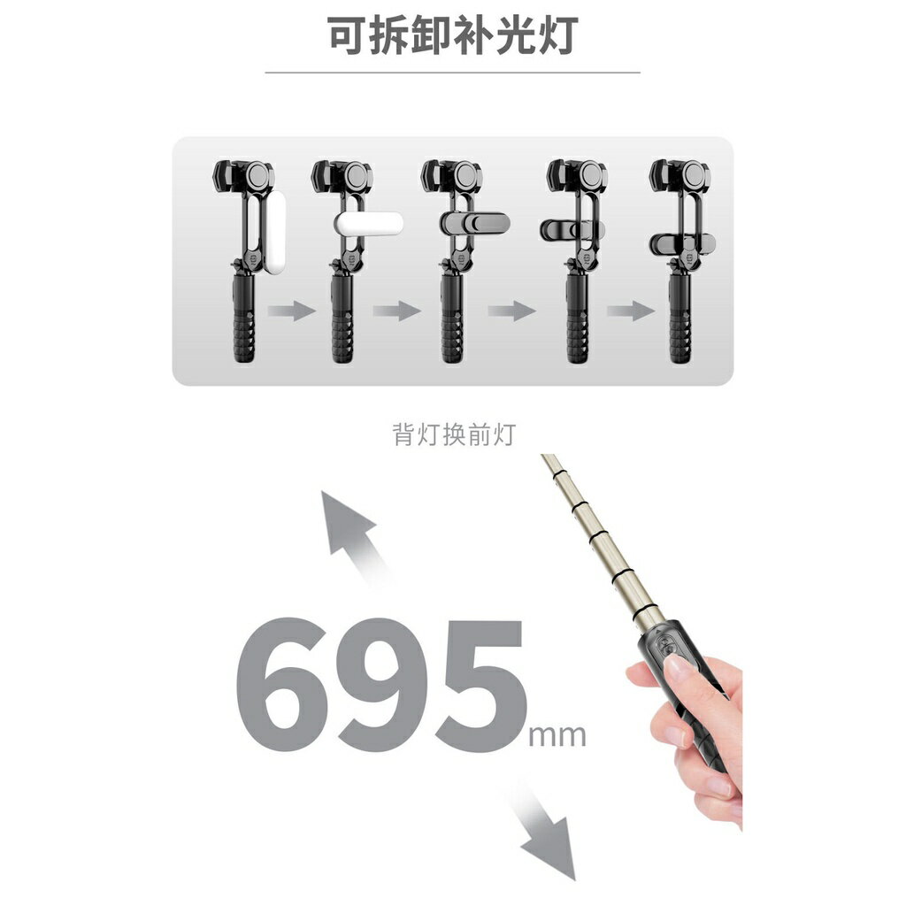 ISONA 70公分四段式藍芽無線遙控鋁合金 手機支架 手機自拍棒 單軸穩定器 手機三腳架 手機拍照支架 手機自拍架 手機自拍腳架 穩定器自拍棒 自拍神器 360度多角度補光 1