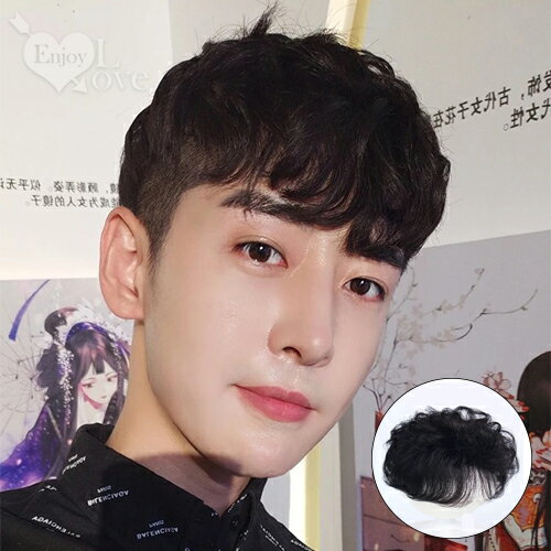 男士假髮 燙捲有型自然透氣頭頂補髮神器 / 捲髮黑色【本商品含有兒少不宜內容】