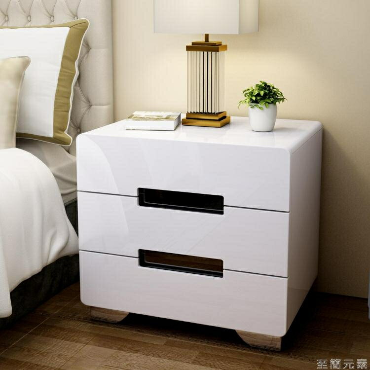 【九折】床頭櫃簡約現代儲物櫃北歐臥室床邊小櫃子白色烤漆床頭櫃實木整裝WD 至簡元素