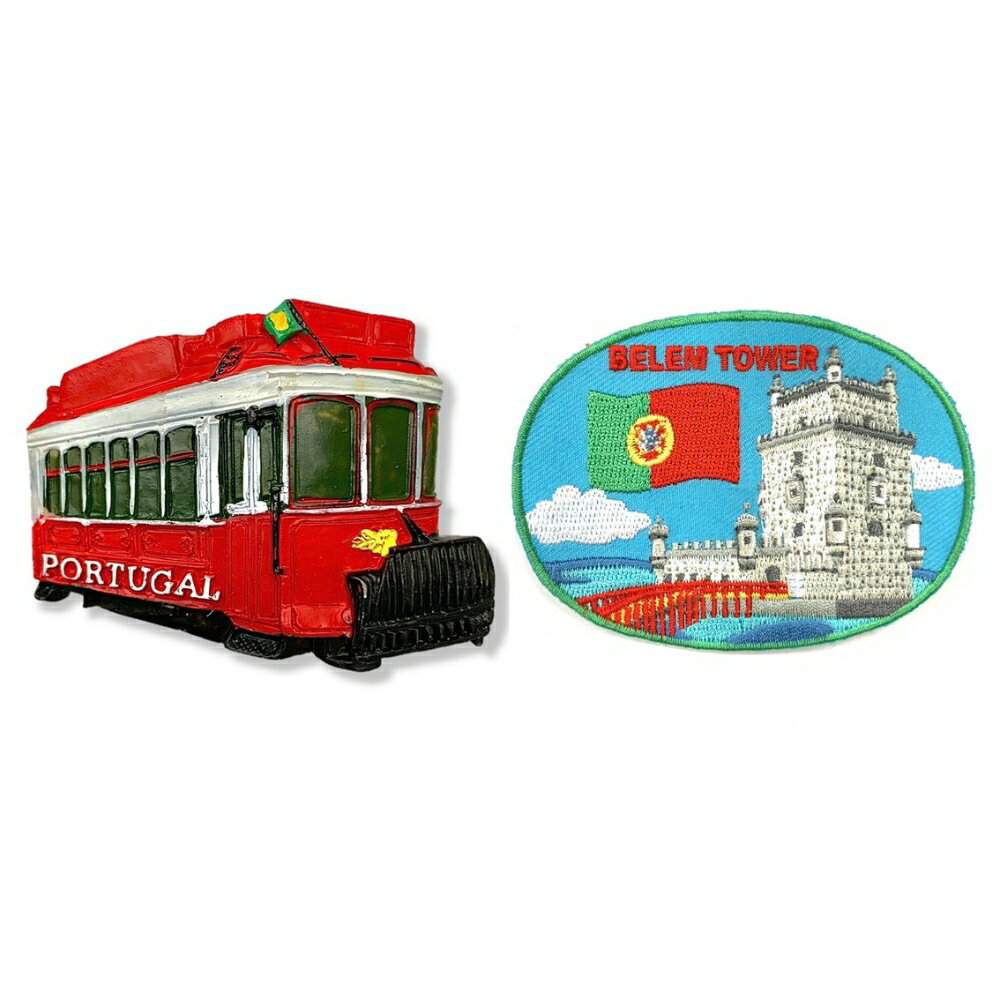 葡萄牙紅色巴士世界旅行磁鐵+葡萄牙貝倫塔貼章【2件組】紀念磁鐵療癒小物 磁性家居裝飾 造型磁鐵 旅遊磁鐵