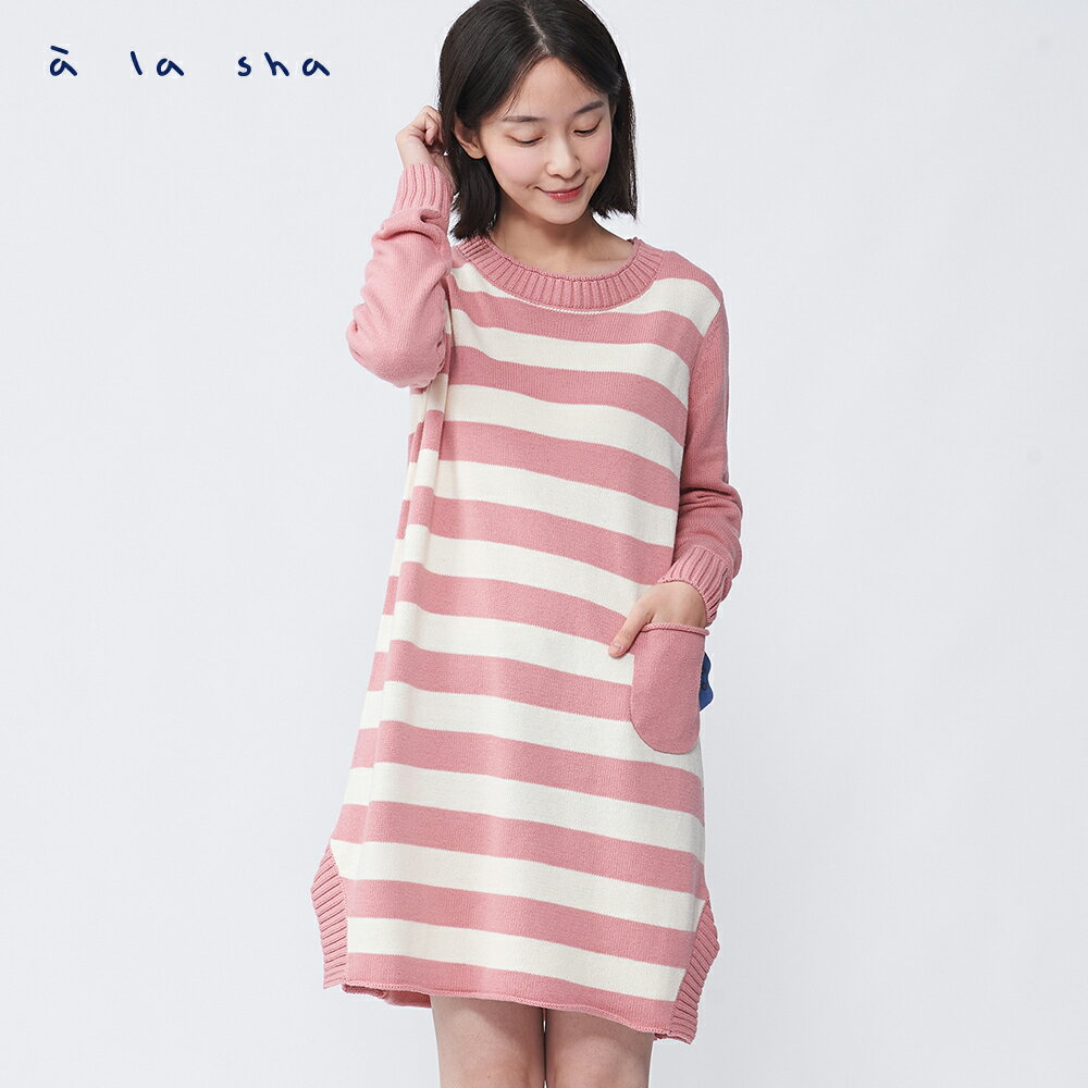 a la sha 舒適條紋長版針織上衣
