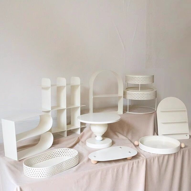 免運/開票 奶油色風格甜品臺擺件展示架婚禮擺臺裝飾生日蛋糕架鐵藝點心託盤S083快速出貨