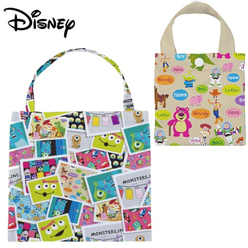 米色款【日本正版】玩具總動員 摺疊 購物袋 環保袋 手提袋 防潑水 皮克斯 迪士尼 Disney - 901626
