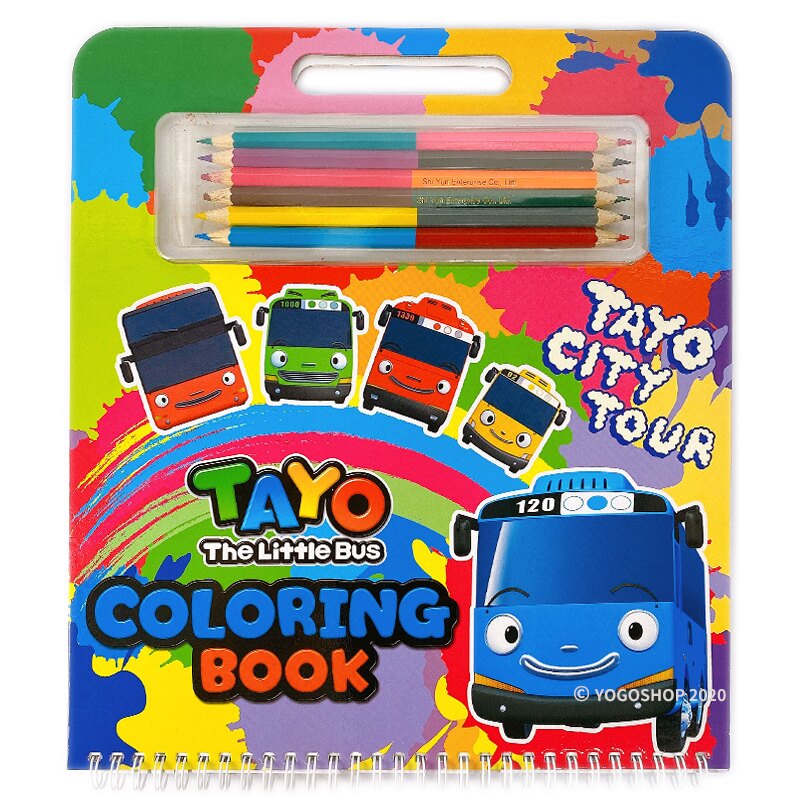 TAYO 手提著色組 NOT3008A 線圈著色本 (附12色色鉛筆)/一本入(定180) TAYO小巴士 貼畫 著色簿 學畫簿 著色畫 畫冊 MIT製 正版授權