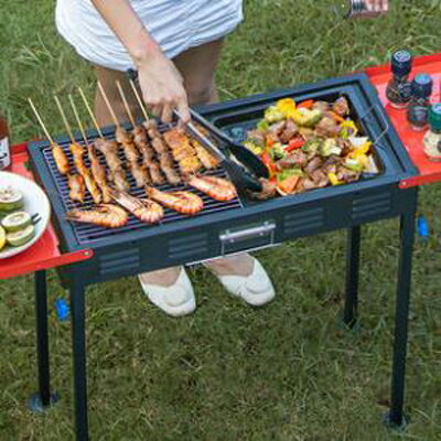 【風壓式燒烤爐大號套餐一-標準套餐+5件套(4件不送)-1套/組】便攜露營庭院碳烤爐-12001