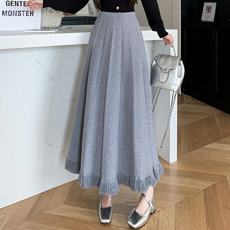 【巴黎精品】現貨+預購高腰顯瘦半身裙中長裙A字裙子大碼洋裝休閒大尺碼女裝-流蘇百褶純色女裙子5色a1lg74