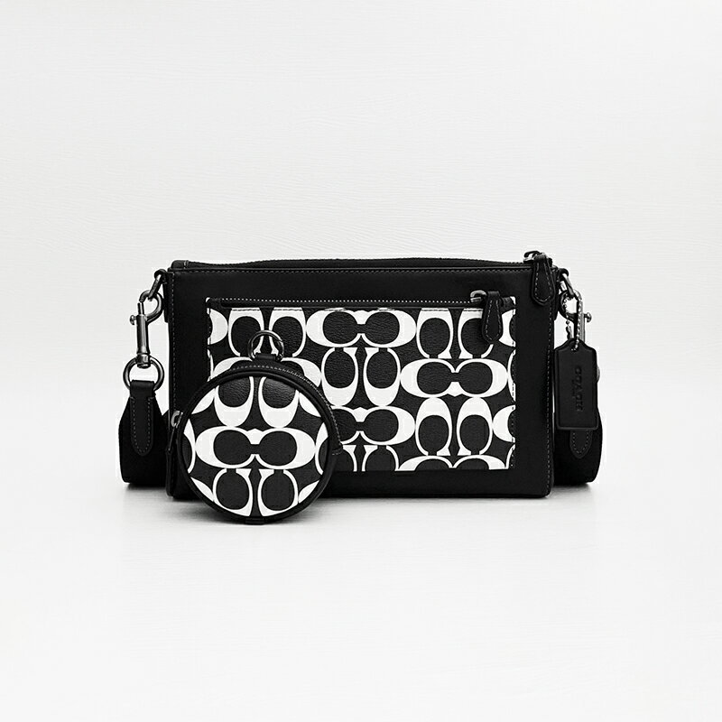 美國百分百【全新真品】COACH 皮包 CP192 二合一 斜背包 側背包 皮革 專櫃精品 logo印花 黑色 CT99
