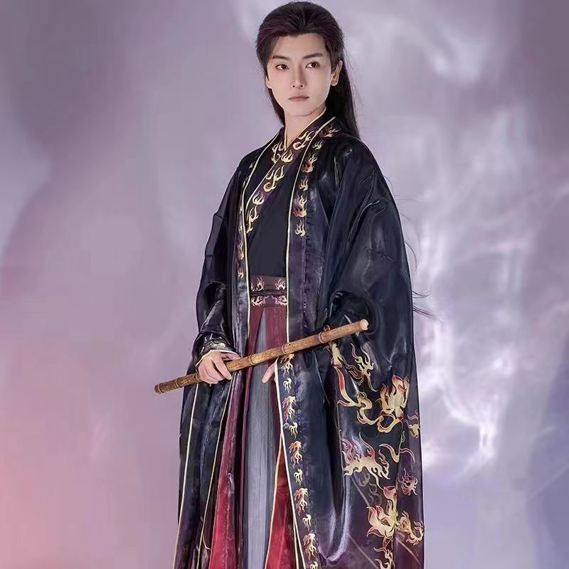 公司貨 免運 新款漢服男魏晉風印花三件套大袖衫漸變齊腰襦裙日常春秋款漢服