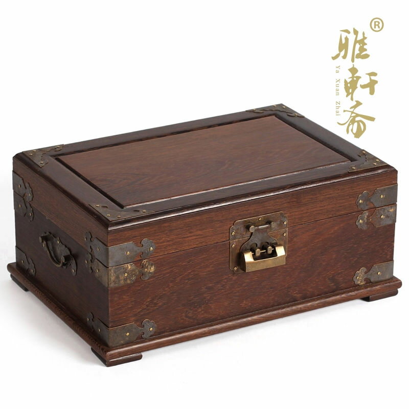 雞翅木製雙層實木質仿古飾品收納盒古風 紅木大號結婚首飾盒帶鎖