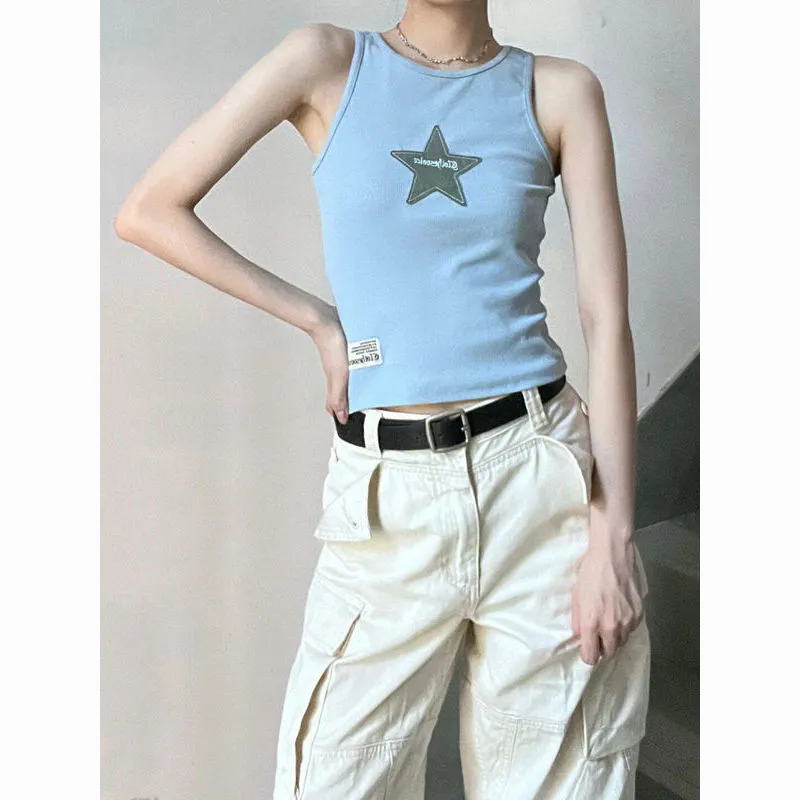 女士背心 小可愛 刺繡吊帶背心 女外穿夏款小心機背心 修身顯瘦吊帶 辣妹內搭上衣 女生背心【不二雜貨】