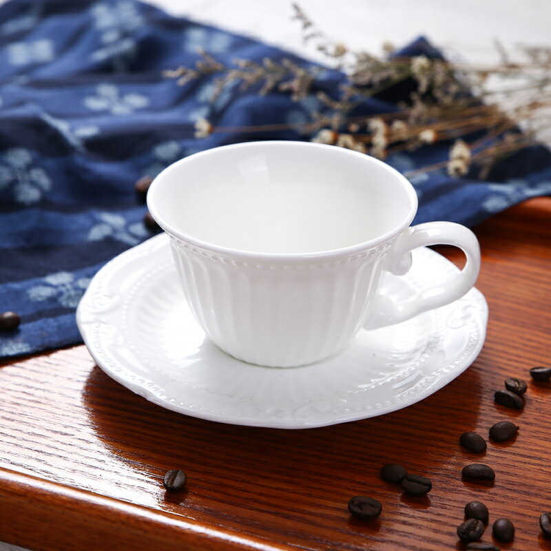 純白色咖啡杯陶瓷簡約歐式 整套裝連碟配勺 高檔辦公室英式花茶杯