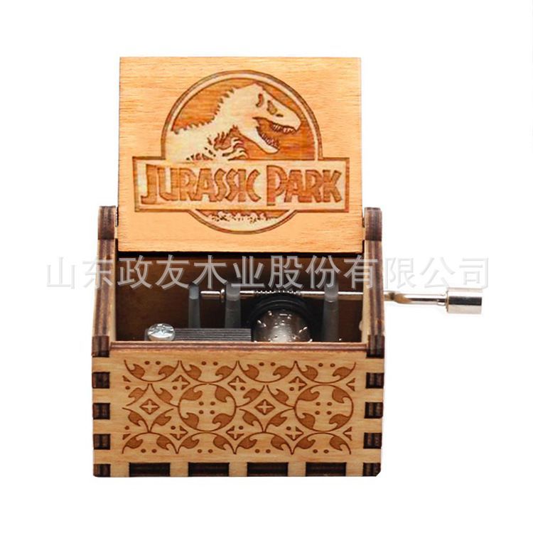 木質音樂盒復古雕刻手搖音樂盒木制八音盒侏羅紀公園可定制LOGO