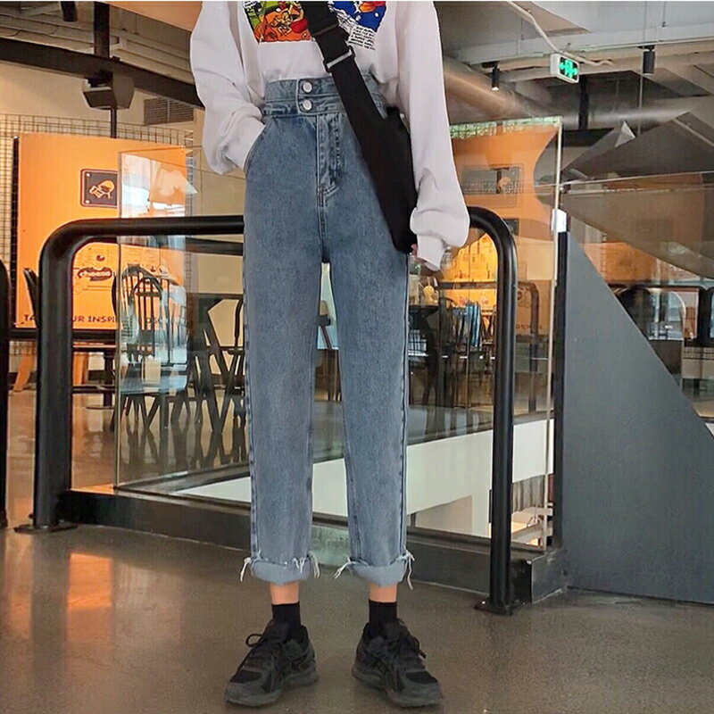 高腰牛仔褲女直筒寬松新款九分褲子女顯瘦百搭時尚洋氣長褲潮1入
