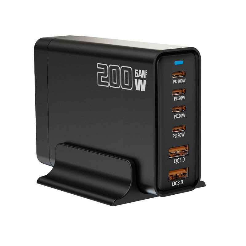 200W氮化鎵桌面充電站TypeC多口USB充電器頭PD100W快充手機筆記本【Snowbelle優選】
