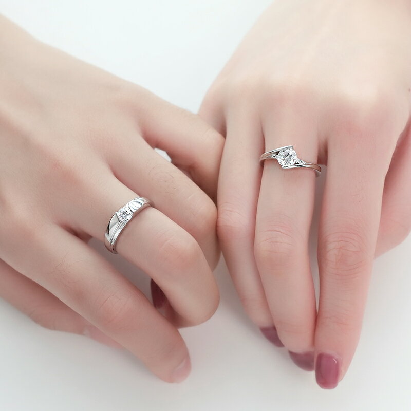 925純銀仿真鉆石戒指女一對大鉆戒男士結婚求婚訂婚情侶對戒婚禮 全館免運